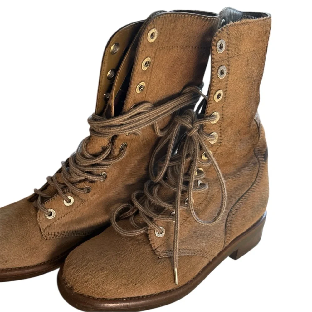 CHANEL Chanel Pony Hair Lace-Up Combat Boots (Vintage)